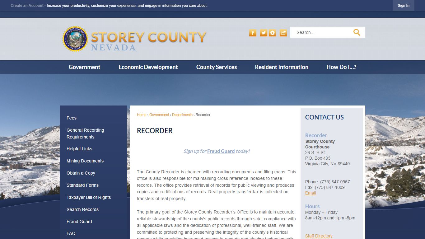 RECORDER | Storey County, NV - Official Website