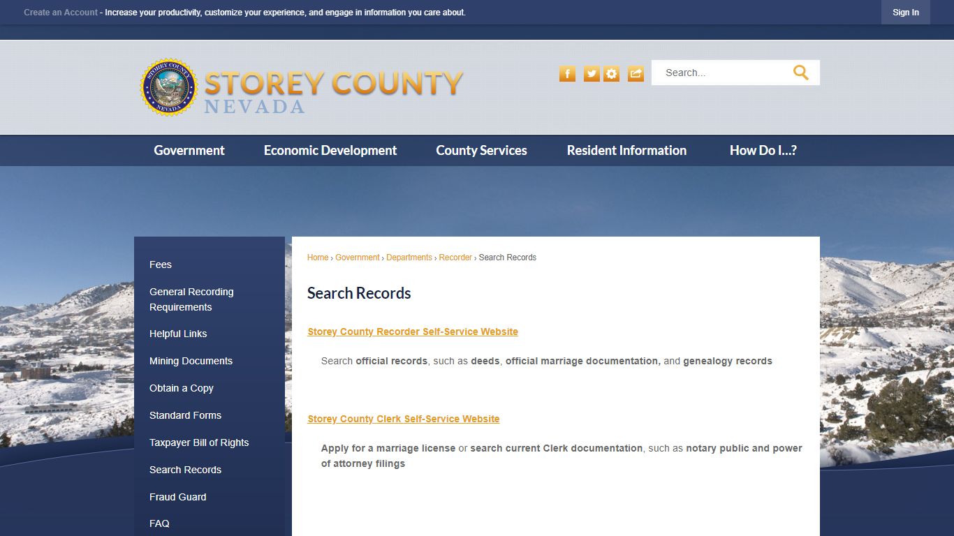 Search Records | Storey County, NV - Official Website